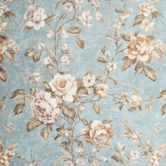 Vintage floral seamless pattern with peony flowers and leaves on blue background