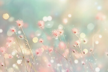 Fototapeta premium Soft focus of grass flower on blurred nature background with warm sunlight. Vintage filter effect for dreamy and nostalgic atmosphere.