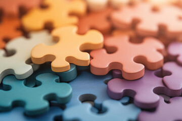 Colorful puzzle pieces scattered on a surface during a leisurely afternoon activity