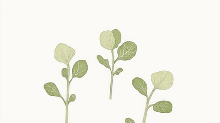 Obraz premium Three green plant sprouts on white background, nature illustration
