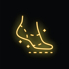Yellow glowing neon icon of foot with dry skin, potentially representing a dermatological issue