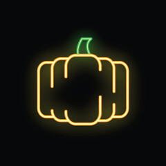 Simple neon yellow pumpkin glowing on a dark background, perfect for halloween projects