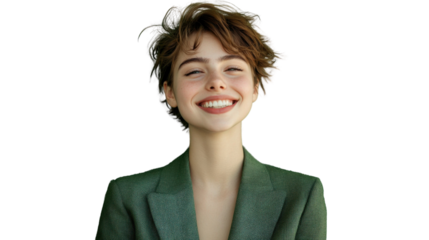 Young businesswoman smiling with transparent background