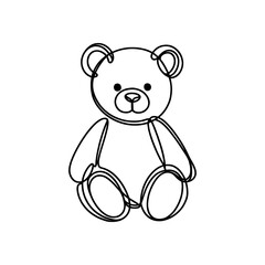 Teddy bear continuous one line drawing. Soft toy, in simple linear style. Birthday gift and greeting card. Vector illustration.