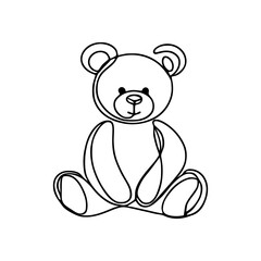Teddy bear continuous one line drawing. Soft toy, in simple linear style. Birthday gift and greeting card. Vector illustration.