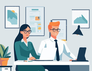 Character Design Avatars in Office Scenes Illustration