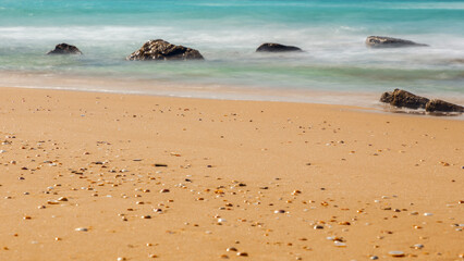 The rocky Mediterranean coast in long exposure.