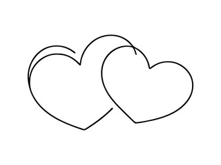 Two hearts. Continuous line drawing. Banner for valentine's day. Abstract hearts. Vector illustration.