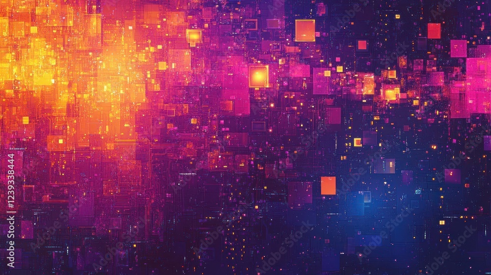 Poster abstract geometric shapes with warm hues create a digital background for graphic design use