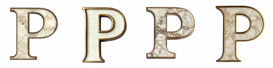 Alphabet P, made of cream beige with bronze gold metal rim, Logo design, letter, isolated on a transparent background