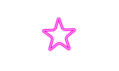 Neon pink star frame. Glowing pink neon border. Bright star-shaped light design. Vibrant neon frame with glowing effect. Isolated on transparent background
