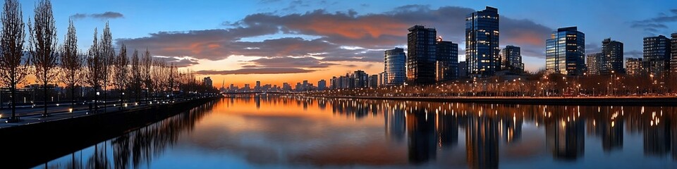 City Skyline Reflection at Sunset