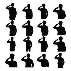 A set of saluting army soldier's vector silhouette  isolated,Soldier silhouettes collection for Veterans Day