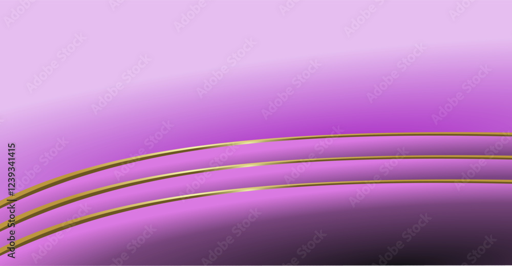 Poster composition of empty space, curved lines and geometric abstract fields with gradations of violet and