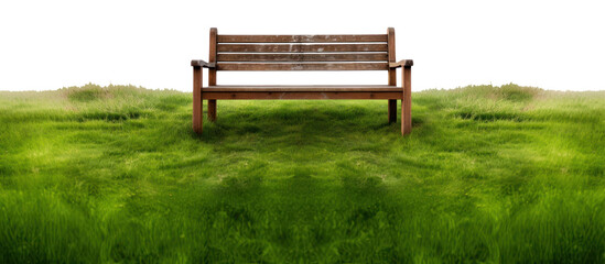 Obraz premium PNG Bench on grass fields landscape furniture outdoors.
