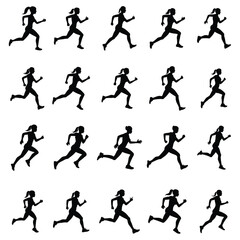 A set of female runners vector silhouette,woman athlete vector,woman marathon