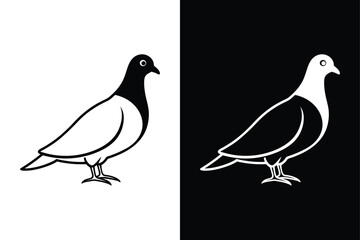 Versatile Pigeon Silhouette Vector with Black and White Aesthetic.