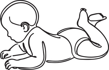 Baby Lying on Tummy Line Drawing Vector - Cute and Minimalist
