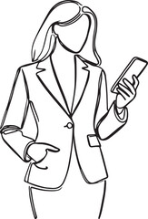 Businesswoman with Smartphone Line Art Vector - Minimalist Style