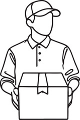 Delivery Person Holding Parcel – Line Art Illustration