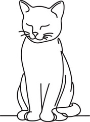Elegant Line Drawing of a Relaxed Cat with Closed Eyes – Vector