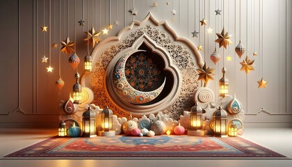 Ramadan Lanterns and Crescent Moon Elegance, GENERATIVE AI	