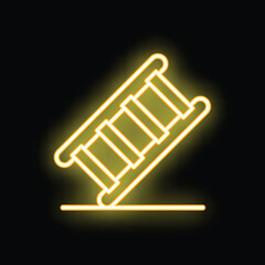 Yellow neon sign in the shape of a ladder leaning on a wall, glowing against a black background