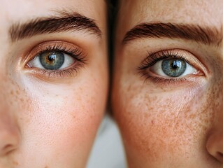 a woman's face showing a comparison between youthful skin on one side and aged skin with wrinkles on the other against a neutral background
