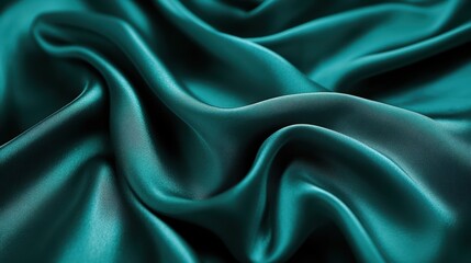 Fototapeta premium Luxurious green silk fabric with elegant drapes and soft texture