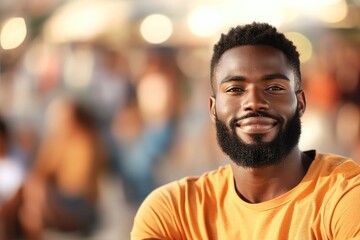 Fototapeta premium Smiling young african male enjoying sunny day outdoors