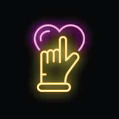 Neon hand pointing heart love like button icon vector illustration
