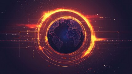 Obraz premium A conceptual vector illustration combining Earth technology with a solar eclipse, representing global innovation, natural phenomena, and a futuristic theme