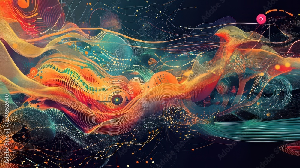 Aufkleber a digital vector illustration depicting an abstract technological concept of big data, neural networ