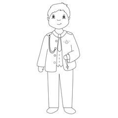 El niño vestido de almirante en su primera comunión. Ilustración en blanco y negro.