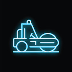 Vibrant neon sign depicts a road roller, symbolizing construction and urban development
