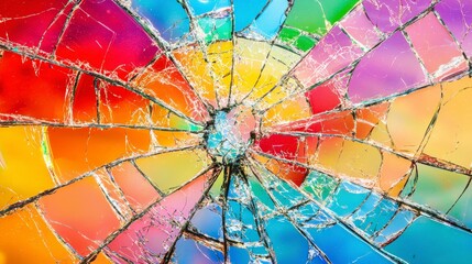 Colorful Broken Glass with Rays of Light in a Rainbow Pattern