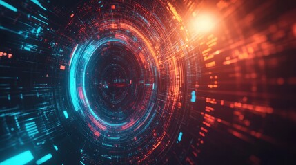Fototapeta premium A futuristic digital vector illustration of a glowing cybersecurity shield, representing network protection against hacking and digital threats