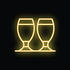 Neon sign of two beer glasses glowing on black wall, perfect for pub or bar advertisement