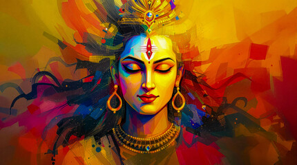 Fototapeta premium Lord Shiva cosmic colored painting in Meditative Bliss