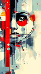 Abstract illustration of a beautiful woman, featuring artistic shapes and flowing lines, abstract color, blending elegance and creativity in a stylized, modern design.