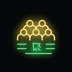 Neon sign depicting a cursor clicking on a group of people, symbolizing audience selection