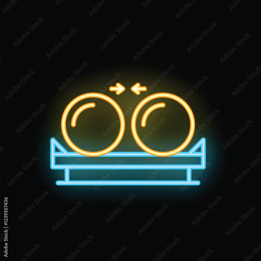 Poster neon glowing icon of round bales being automatically moved on a conveyor