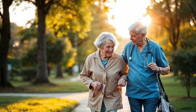 Caring Healthcare Professional Assisting an Elderly Woman on World Health Day