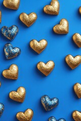 Obraz premium Heart-shaped candies on blue background