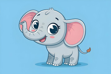 Obraz premium Adorable Grey Baby Elephant Cartoon Illustration On Light Blue Background