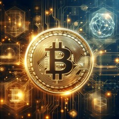 Bitcoin, blockchain technology, digital finance, high-tech golden Bitcoin