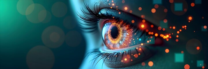 Eye with glowing sparkles, intelligence mindfulness