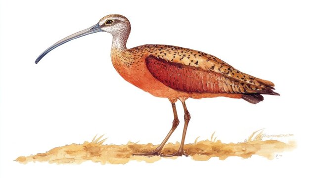 Wading bird, long beak, coastal habitat, illustration