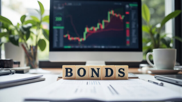 Investment bonds concept with financial chart on computer screen and copy space