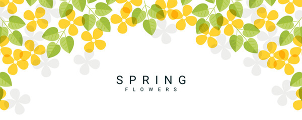 Modern abstract Spring banner with a pattern of flowers and leaves. Floral minimal background for celebration, ads, branding, gift card, cover, label, poster, sale
